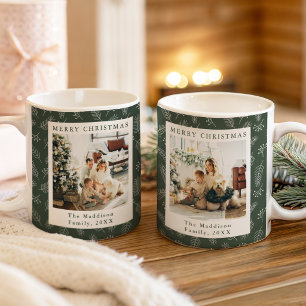 Caneca De Café Fotos da Família com Padrão de Folha de Natal Mini