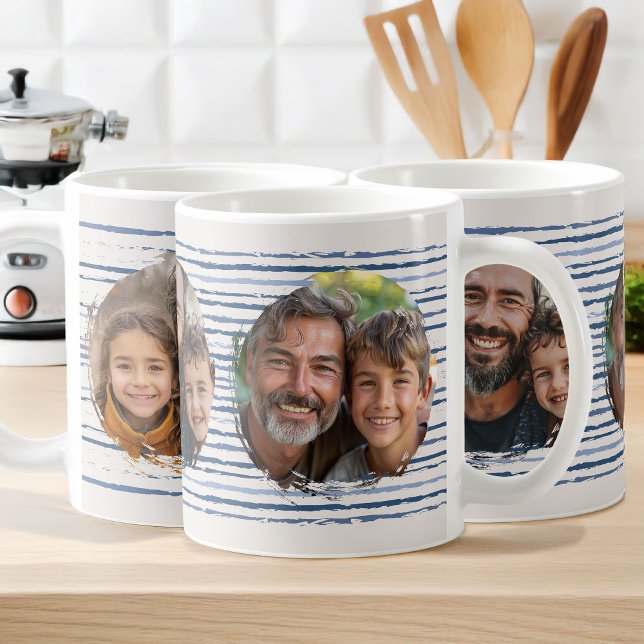 Caneca De Café Fotos da família no desenho azul neutro (Family photo mug)
