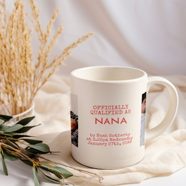 Caneca De Café Fotos de Bebê Personalizadas do Nana 2 e Estatísti (Nana baby birth announcement photo mug)
