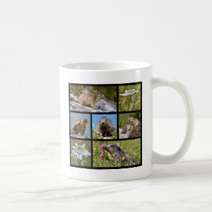 Caneca De Café Fotos de mosaico, marmotas alpinas e edelweiss