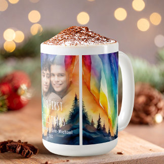 Caneca De Café Fotos de Natal com Luzes do Norte em Aquarela Gay