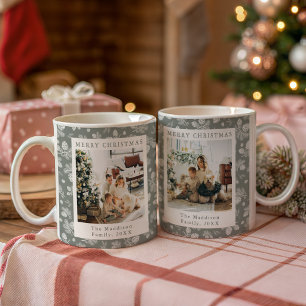 Caneca De Café Fotos de Padrão Verde de Pinhas e Folhas de Natal