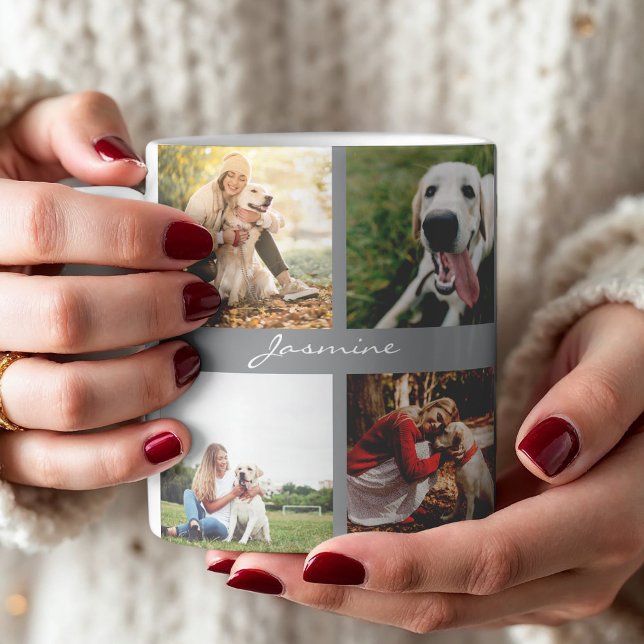Caneca De Café Fotos Modernas Collage Cinzas de Cães (Celebrate your furbaby with this photo collage mug.)