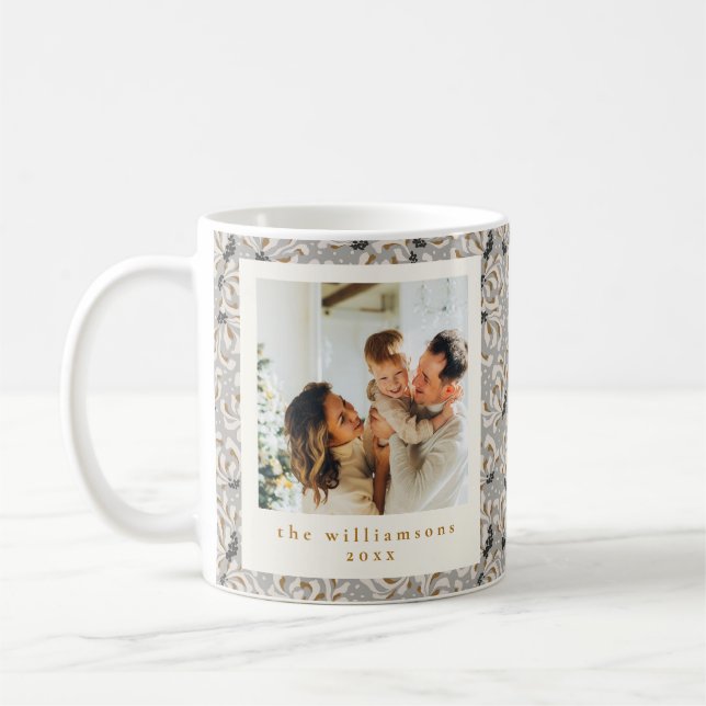 Caneca De Café Fotos Personalizadas Cinza Arte Elegante Natal Ver (Esquerda)