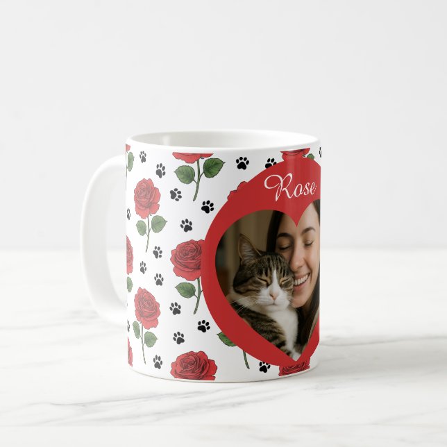 Caneca De Café Fotos Personalizadas de Rosas Vermelhas e Padrão d (Frente Esquerda)