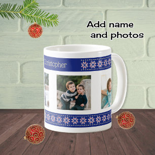 Caneca De Café Fotos personalizadas e padrão de natal de nome