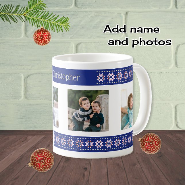 Caneca De Café Fotos personalizadas e padrão de natal de nome (Criador carregado)