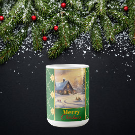 Caneca De Café Fotos Personalizáveis Elegante Natal Verde e Doura
