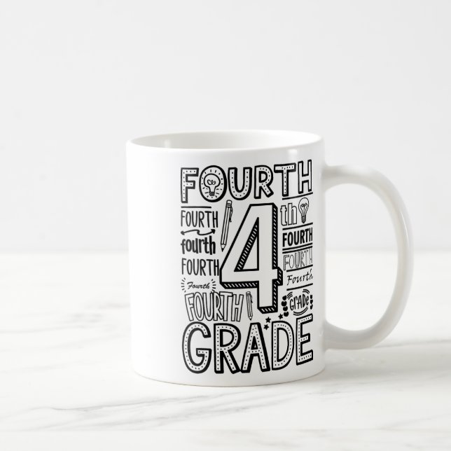 Caneca De Café Fourth 4th Grade Typography Back To School  (Direita)