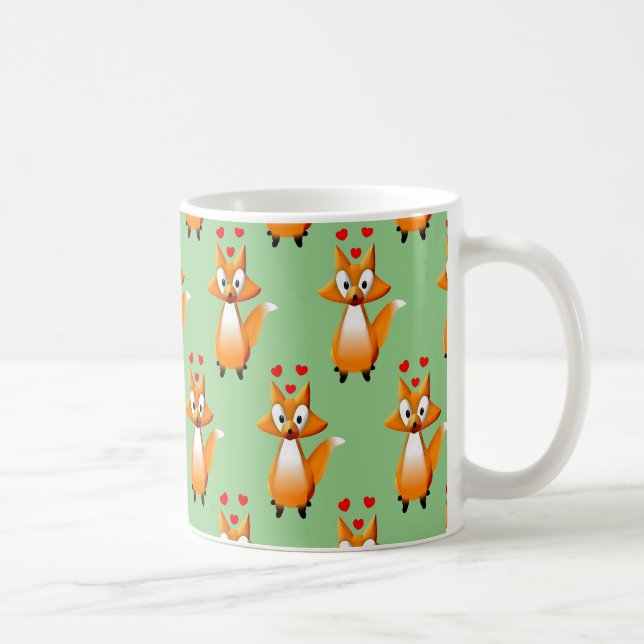 Caneca De Café Fox Animal Standard, Um Bastante Cartoon Verde (Direita)