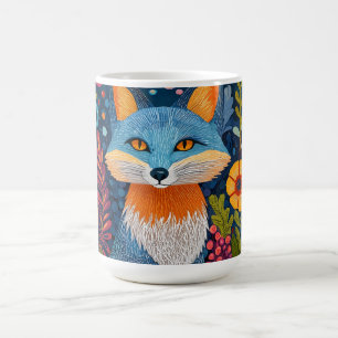 Caneca De Café Fox Dot Art Vibrante Em Meio À Flora Esbuvada