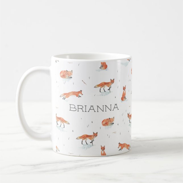 Caneca De Café Fox personalizada de aquarela (Esquerda)