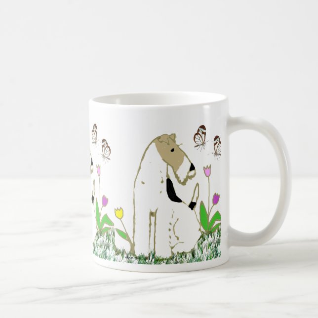 Caneca De Café Fox Terrier e borboletas do fio (Direita)