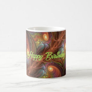 Caneca De Café Fractal Castanho Abstrato fluorescente colorido