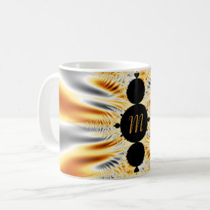 Caneca De Café Fractal Elegante Ouro Laranja e Prata Monograma