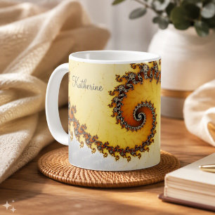Caneca De Café Fractal Espiral Da Cinza Laranja Moderna Com Nome