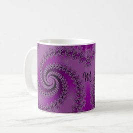 Caneca De Café Fractal espiral duplo roxo Rico com monograma