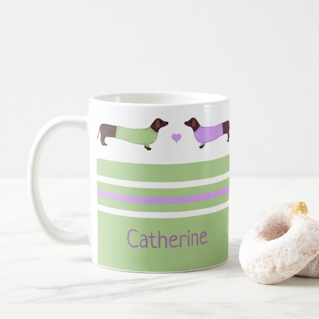 Caneca De Café Fragmentos Extra Longos - Verde Mint e Lavanda (Com Donut)
