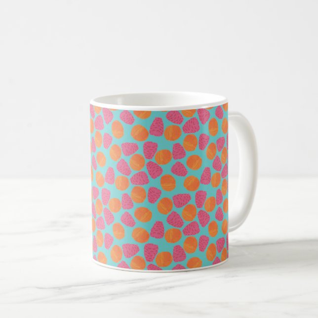 Caneca De Café Framboesas Tangerinas de Turquesa Brilhante Blue (Frente Esquerda)
