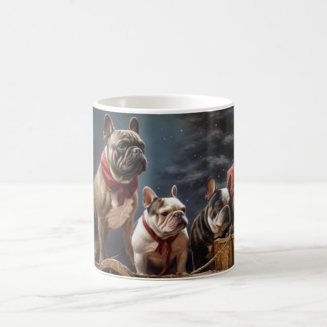 Caneca De Café Francês Bulldog Snowy Sleigh Decência de Natal (Centro)