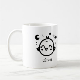 Caneca De Café Frango Alegre - Arte de Linha de Pássaro Kawaii"