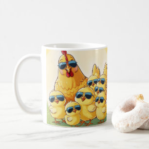 Caneca De Café Frango de desenho animado fofo, floral colorido. A
