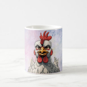 Caneca De Café Frango de desenho animado fofo, floral colorido. A
