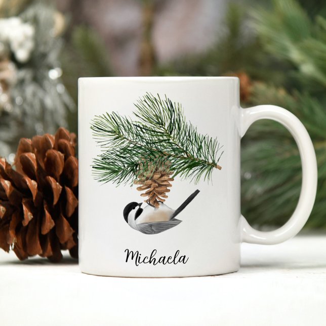 Caneca De Café Frango de inverno com Aquarela em Pine Cone (Criador carregado)