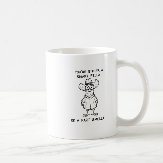 Caneca De Café Frango Feio Cowboy Inteligente ou Farto Fedorento (Direita)