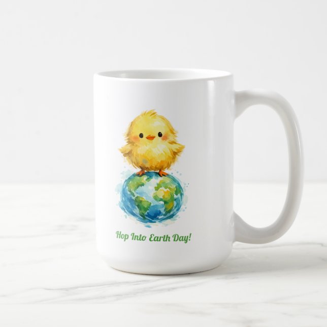 Caneca De Café Frango Fofo no Globo - Design de Páscoa e Dia da T (Direita)