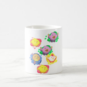 Caneca de Café Frangos Cantores Coloridos Fofos
