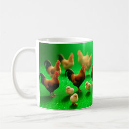 Caneca De Café Frangos em um Fundo Verde