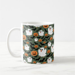 Caneca De Café Frangos Fantasmas Cute Spooky com Pumpkins e Bats