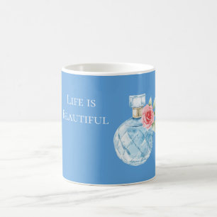 Caneca De Café Frasco de Perfume Rosa Branco Azul Água