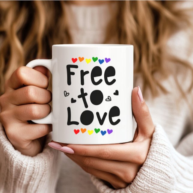 Caneca de Café Free To Love Arco-Íris Orgulho Cora (Criador carregado)