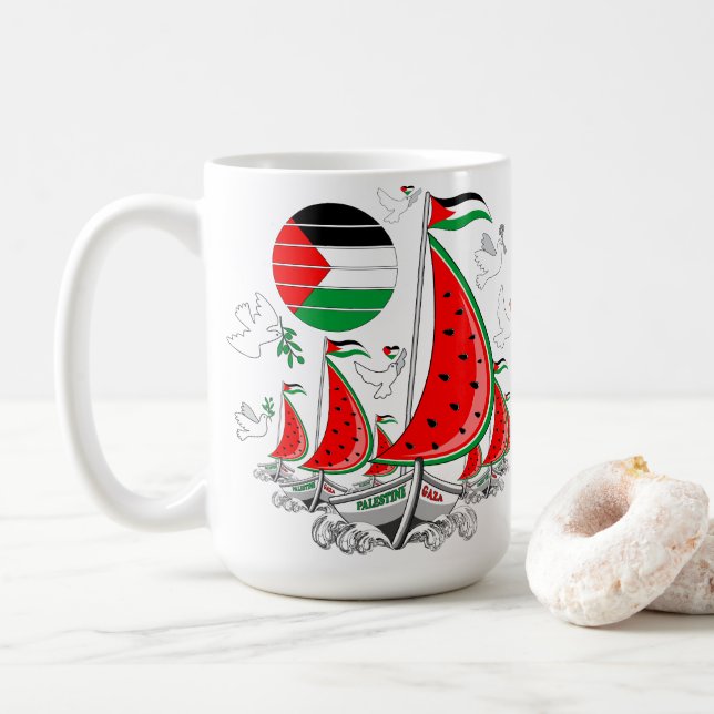 Caneca De Café Freedom Global Sumud Flotilla Boats para Gaza (Com Donut)