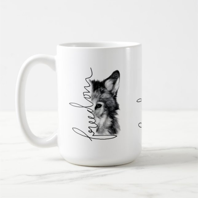Caneca De Café Freedom Wolf Minimal Line Art - (Esquerda)