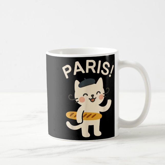 Caneca De Café French Cat With Baguette Cute Cat Paris Funny Anim (Direita)
