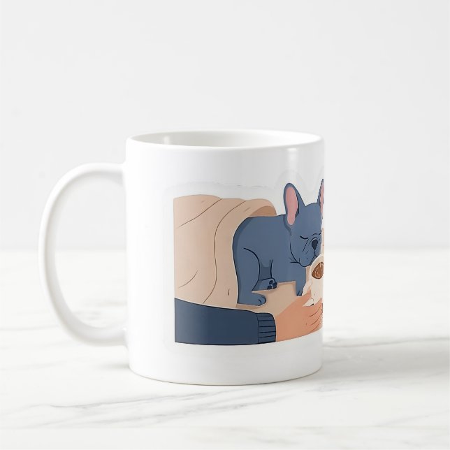 Caneca De Café Frenchie Cochilando Café Frio Engraçado Bulldog Fr (Esquerda)