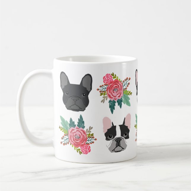 Caneca De Café Frenchie Florals Mug - cachorrinhos franceses giro (Esquerda)