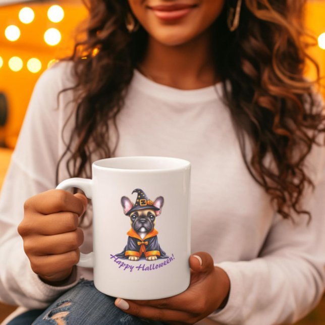Caneca De Café Frenchie Halloween Robe Roxa de Bruxa (Criador carregado)