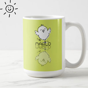 Caneca De Café Frisada Galinha Amarela Reflexo Doodle Nome Person