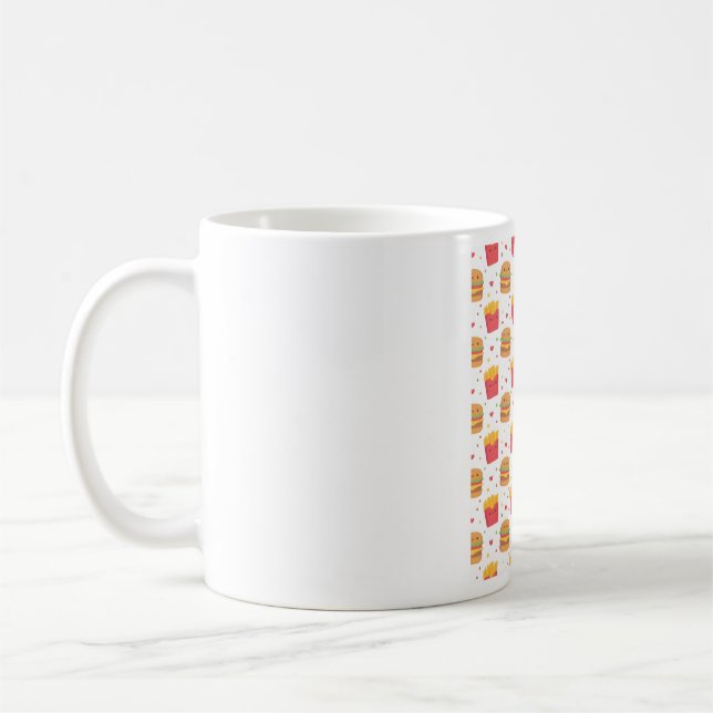 Caneca De Café Fritas Francesas E Padrão De Comida Rápida De Burg (Esquerda)