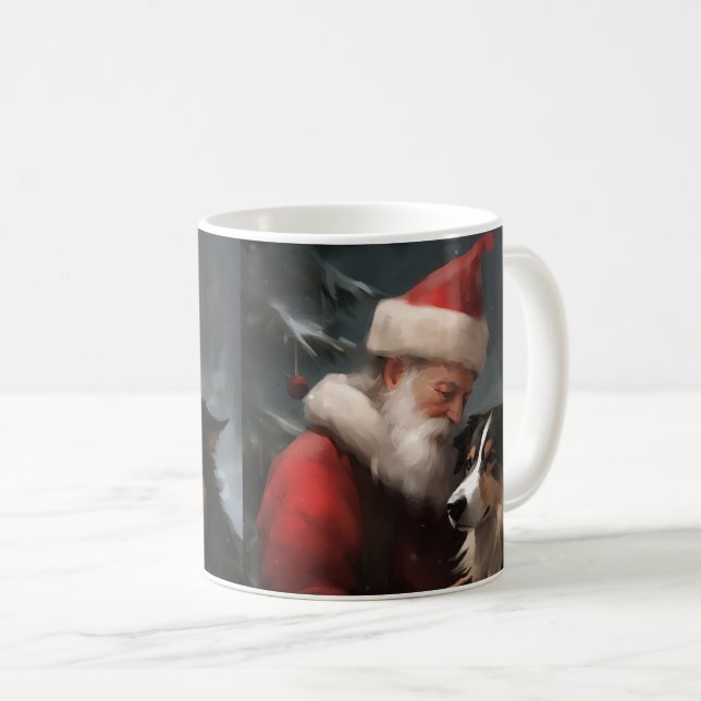 Caneca De Café Fronteira Collie com Papai Noel Natal Festivo (Frente Esquerda)