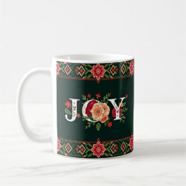 Caneca De Café fronteira floral de natal JOY