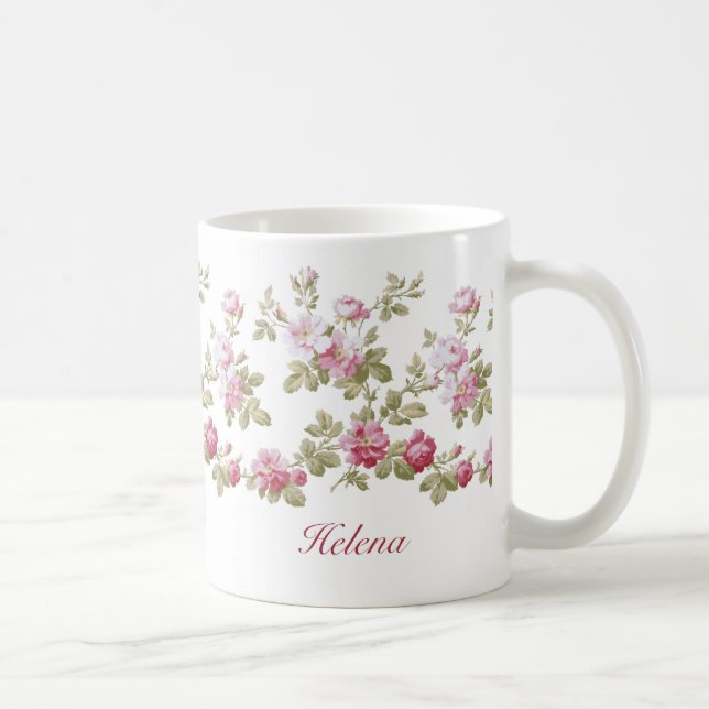 Caneca De Café Fronteira Rosa Rosa Elegante Personalizada (Direita)