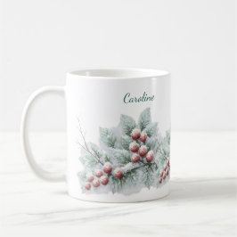 Caneca De Café Frosted Winter Berry and Spruce Botanical Holiday