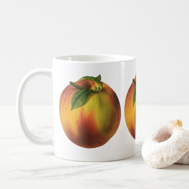 Caneca De Café Fruta Alimentícia Antiga, Pêssego Orgânico Maduro  (Com Donut)
