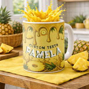 Caneca De Café Fruta de Abacaxi Fofo Arte de Gotejamento Festa de