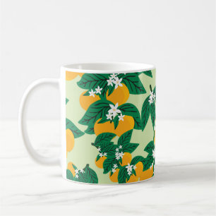 Caneca De Café Fruta de laranja: padrão de vinheta verde.